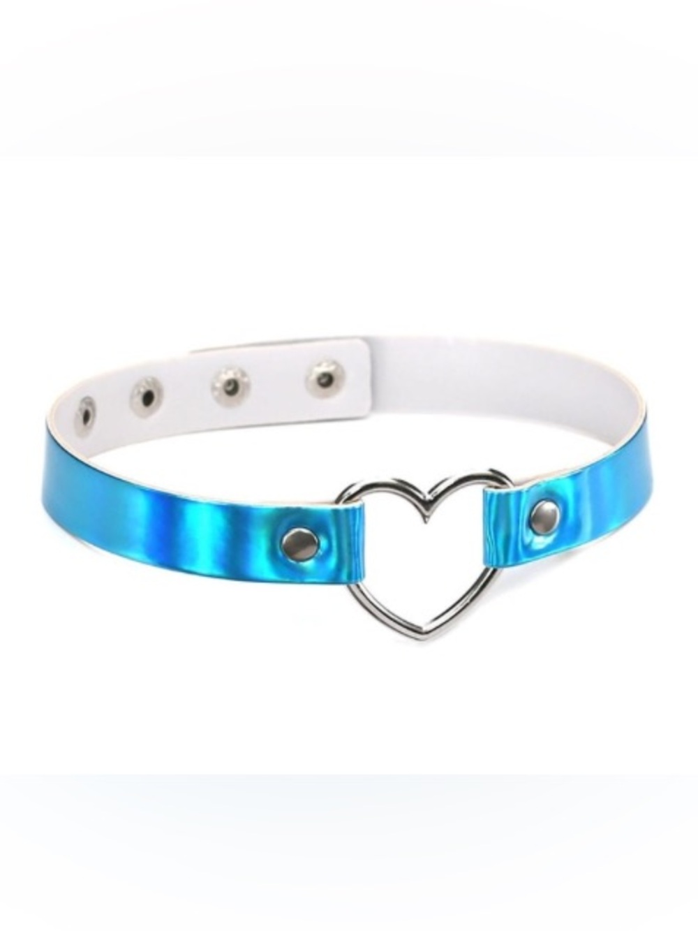 Holographic Blue Heart Choker Necklace